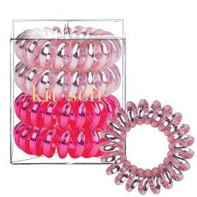 Kitsch Spiral Hair Ties for Women - Phone Cord & Coiled Hair Ties, 4pcs (Metallic Pink Crush)