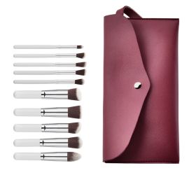 10 pcs makeup brush set  Portable fashion high-end beauty tool set (White  Silver) with bag