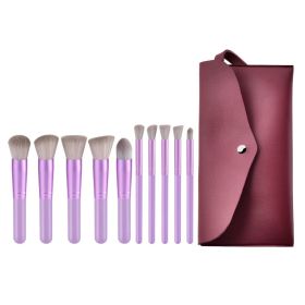 10 pcs makeup brush set  Portable fashion high-end beauty tool set (Purple) with bag