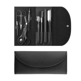 Stainless Steel Eyebrow Set Beauty Makeup Tool Set of Nine (Color: BLACK2)