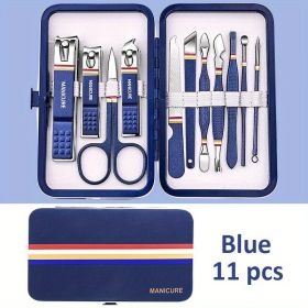 Premium Manicure Set - Stainless Steel Toe & Finger Nail Clippers, Files & Cutters - Perfect for Men & Women! (Color: Blue 11 In 1)