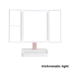 Rechargeable Foldable Makeup Mirror With LED Light 360° Adjust Wireless 1-3X Magnifying 3 Tone Light Desktop Vanity Table Mirror (Ships From: CN, Emitting Color: three lights)