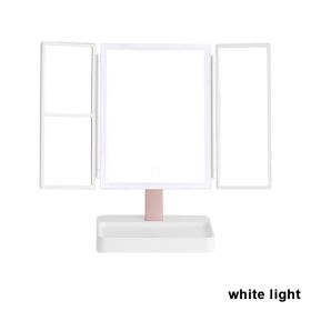 Rechargeable Foldable Makeup Mirror With LED Light 360° Adjust Wireless 1-3X Magnifying 3 Tone Light Desktop Vanity Table Mirror (Ships From: CN, Emitting Color: white light)