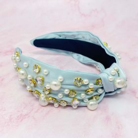 My Winslet Jeweled Satin Headband (Color: Minty Grey)